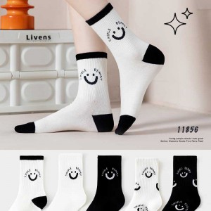 Tất vớ cổ trung hình mặt cười tất cotton bông nhẹ và thoáng khí nữ 11856