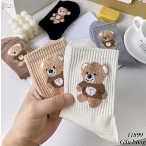 Tất vớ cổ trung hình gấu tất cotton bông dày nữ 11899
