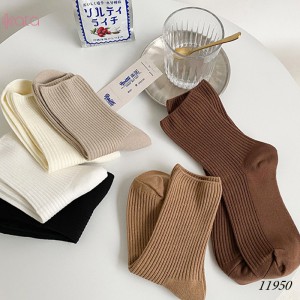 Tất vớ cổ trung dệt kim dày,tất màu trơn JK nhật Bản nữ 11950