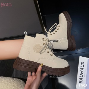 Giày boot cổ ngắn nữ, boot da PU khóa kéo tiện lợi 11992