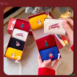 Tất vớ giáng sinh tất cotton nguyên chất,quà tặng 4 đôi tất có hộp 12006