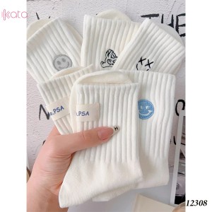 Tất thể thao trắng,tất giữa bắp chân,vải cotton mỏng nguyên chất,thấm hút mồ hôi 12308