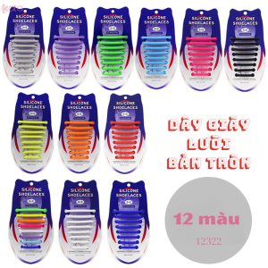 Dây giày lười silicon bản tròn không cần buộc dây người lớn trẻ em 12322 (bộ 16 dây)