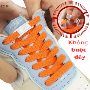 Dây giày bản dẹt co giãn + khóa kim loại không cần buộc dây 12356