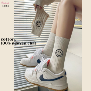 Tất trơn giữa bắp chân,tất cotton xuân hè thêu mặt cười 12361