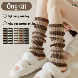 Ống tất dệt kim phối màu ,phong cách kiểu Mỹ y2k2,tất ấm mùa xuân thu 12382