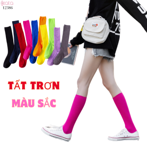 Tất bắp chân loại tốt,tất đồng phục màu trơn chất liệu cotton 12386