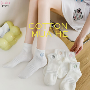 Tất thêu mặt cười,tất mỏng xuân hè cotton thoáng khí 12423