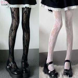 Quần tất ren đen,tất lưới mỏng giảm béo bắp chân,chống nhăn, họa tiết dây leo hoa 12425