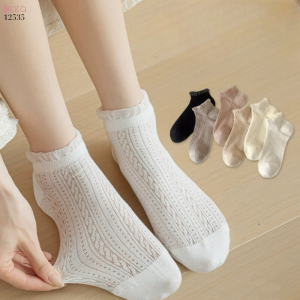 Tất ren lưới mỏng 100% cotton thoáng khí,tất cổ ngắn xuân hè 12535