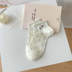 Tất vớ chấm bi bông cao cấp,tất mỏng mùa hè thêu hìnhphong cách Hàn Quốc 12744