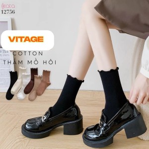 Tất vớ JK viền ren nấm,tất bông mềm mịn thấm hút mồ hôi 12756