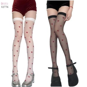 Tất đùi lolita,vớ dệt kim trong mỏng qua gối hình tim ngọt ngào 12776