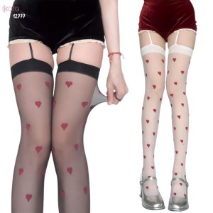 Tất dây treo lolita,vớ đùi qua gối dệt kim trong mỏng hình tim ngọt ngào 12777