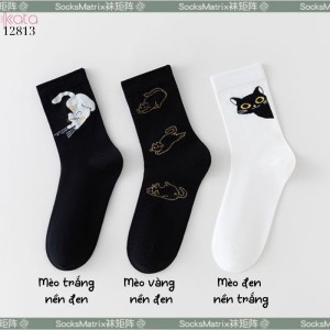 Tất vớ hoạt hình gia đình mèo,tất giữa bắp chân phong cách Hàn Quốc nữ 12813