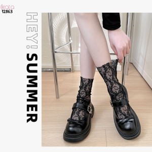 Tất ren mỏng mùa hè,vớ Lolita hoa nhỏ giữa bắp chân cao cấp 12863