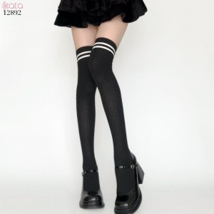 Tất qua gối 2 thanh sọc,tất dày nữ sinh bông mềm JK Girls Pile Socks 12892
