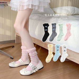 Tất ruy băng nhỏ bông mềm dễ thương,vớ giữa bắp chân Lolita cotton 12929