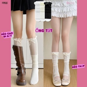 Ống tất nơ lolita,vớ đi bốt, ống chân vải ren ruy băng 12935