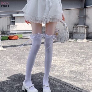 Tất trên đầu gối lolita ruy băng,vớ nhung co giãn chất lượng tốt phong cách JK 13011