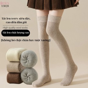 Tất len dày thu đông,vớ qua gối trơn lót Cashmere ấm áp nữ 13028