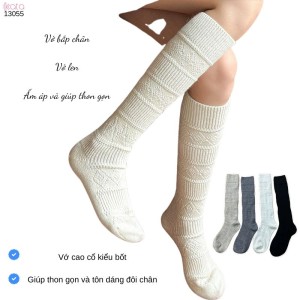 Tất len giữ ấm thu đông,phụ kiện đi bốt mùa đông họa tiết đan rỗng dệt kim 13055