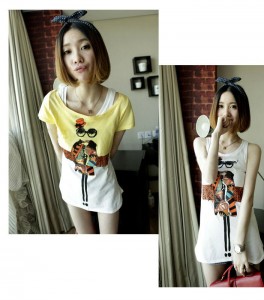 Áo thun hai lớp hình hoạt hình màu vàng