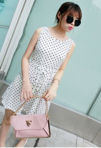 Váy đầm dây rút eo chấm bi