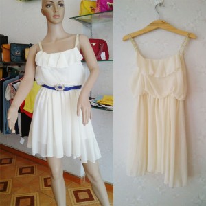 Váy đầm chiffon hai dây màu kem
