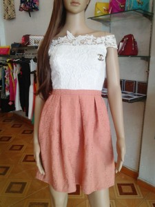 Váy đầm ren ép cao cấp chanel màu hồng