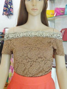 Áo ren trễ vai màu nâu