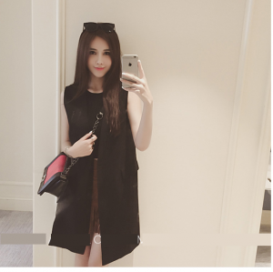 Áo vest dáng dài màu đen 7374