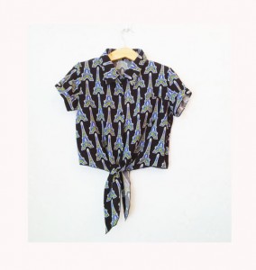 Áo sơ mi buộc vạt họa tiết tháp