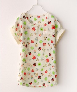 Áo voan họa tiết hình chim màu be