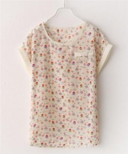 Áo voan họa tiết hình ngôi nhà màu be