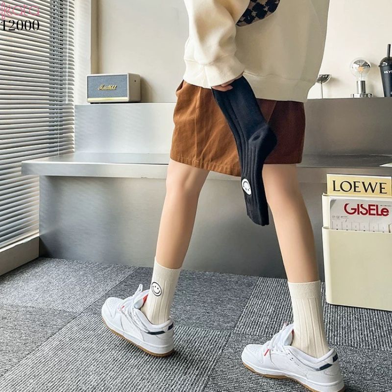 Tất vớ cổ trung mặt cười,tất bông dày nữ 12000