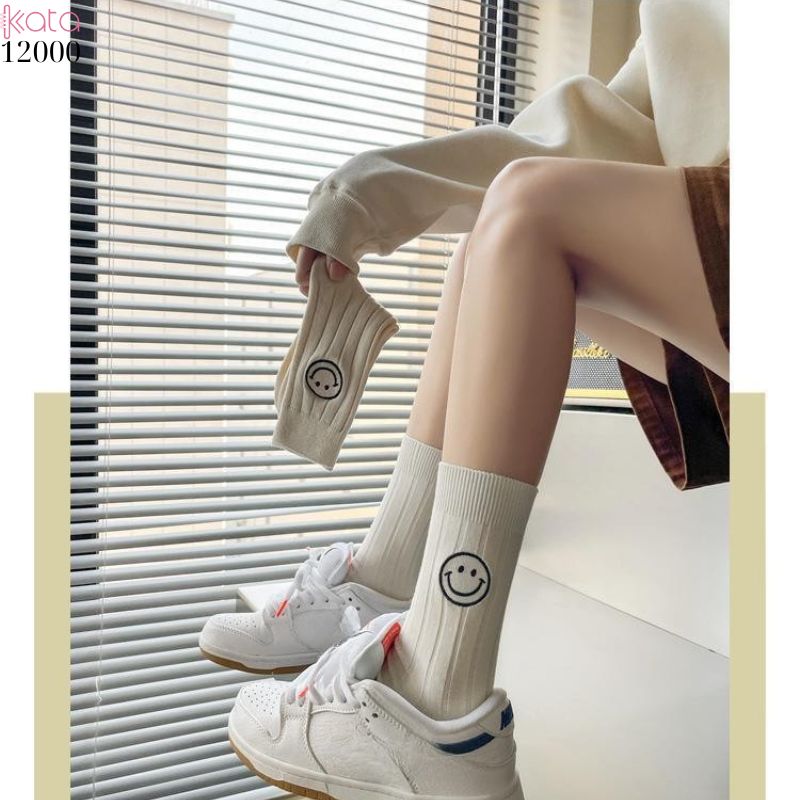 Tất vớ cổ trung mặt cười,tất bông dày nữ 12000