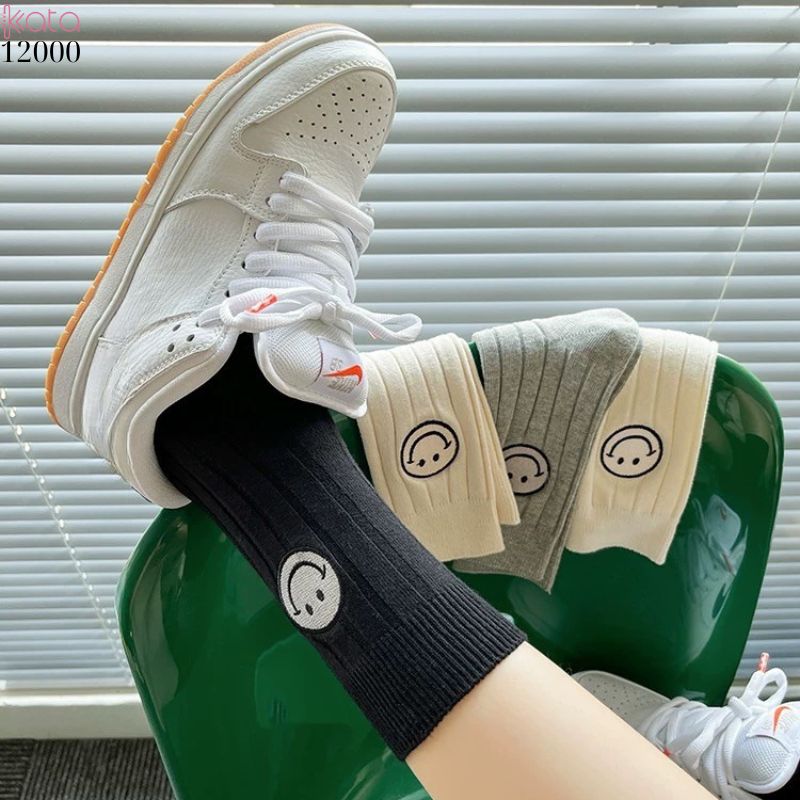 Tất vớ cổ trung mặt cười,tất bông dày nữ 12000