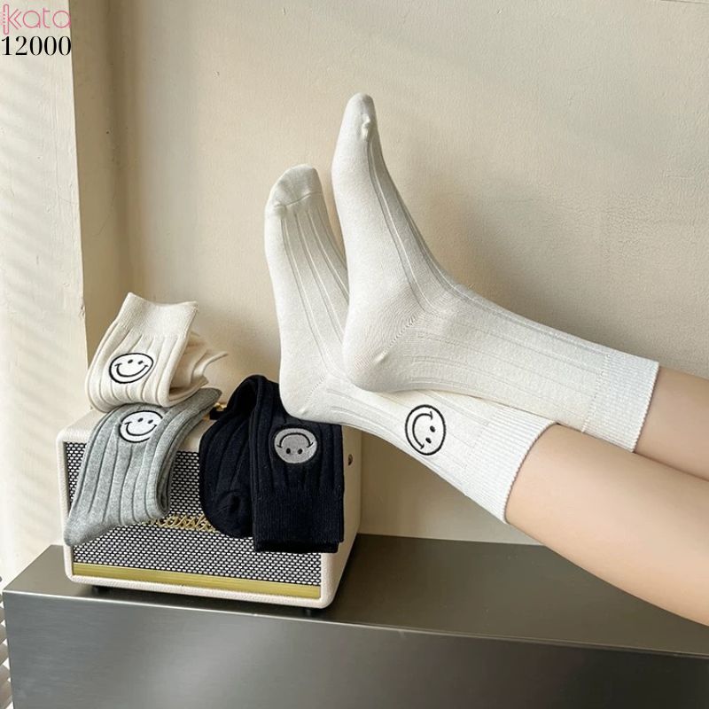 Tất vớ cổ trung mặt cười,tất bông dày nữ 12000