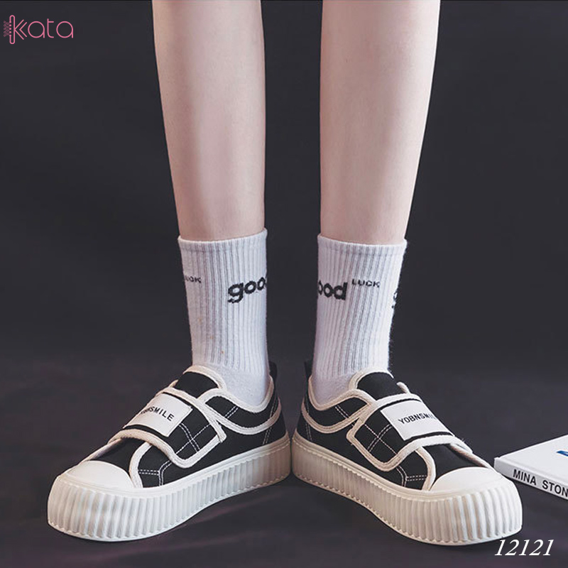 Giày vải khóa dán nữ, giày dạo phố sinh viên phong cách Hàn Quốc 12123