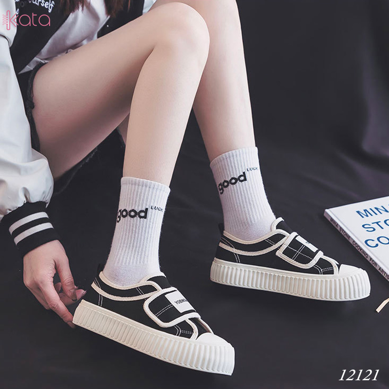 Giày vải khóa dán nữ, giày dạo phố sinh viên phong cách Hàn Quốc 12123