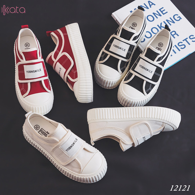 Giày vải khóa dán nữ, giày dạo phố sinh viên phong cách Hàn Quốc 12123