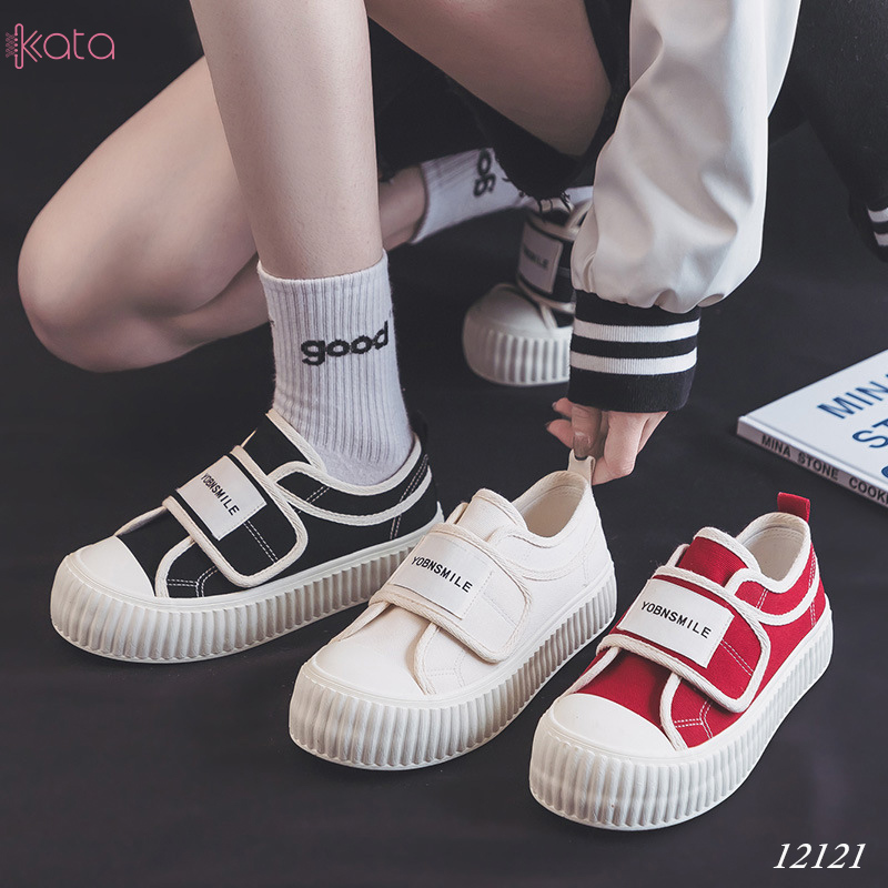 Giày vải khóa dán nữ, giày dạo phố sinh viên phong cách Hàn Quốc 12123