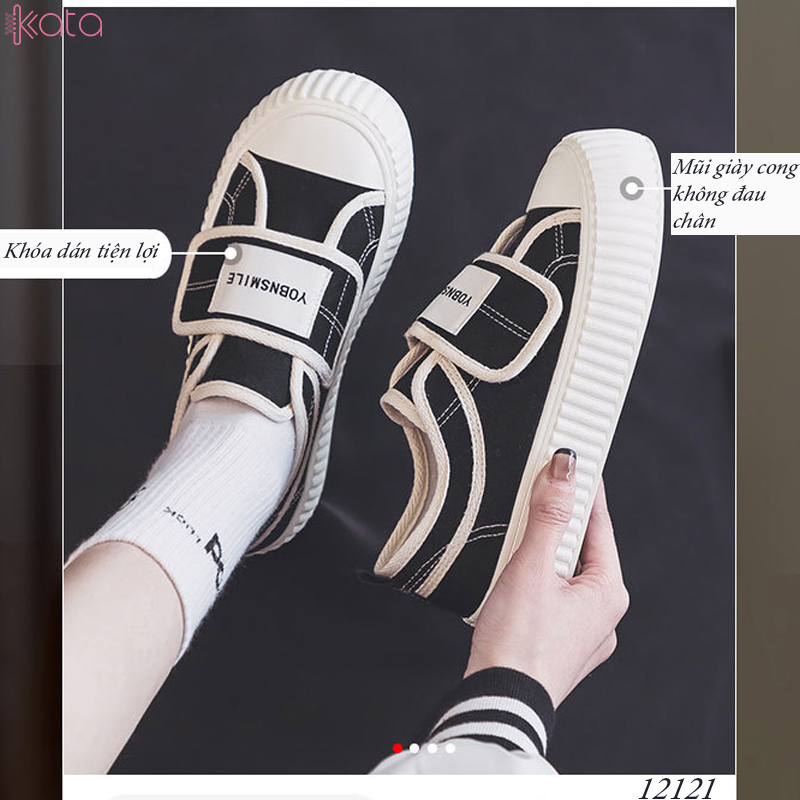 Giày vải khóa dán nữ, giày dạo phố sinh viên phong cách Hàn Quốc 12123