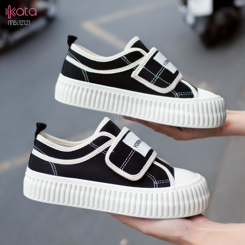 Giày vải khóa dán nữ, giày dạo phố sinh viên phong cách Hàn Quốc 12123