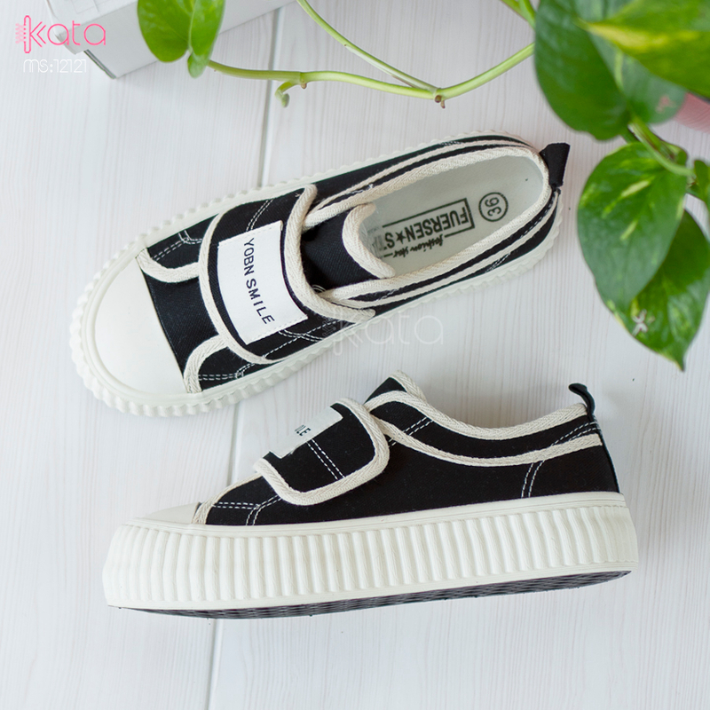 Giày vải khóa dán nữ, giày dạo phố sinh viên phong cách Hàn Quốc 12123