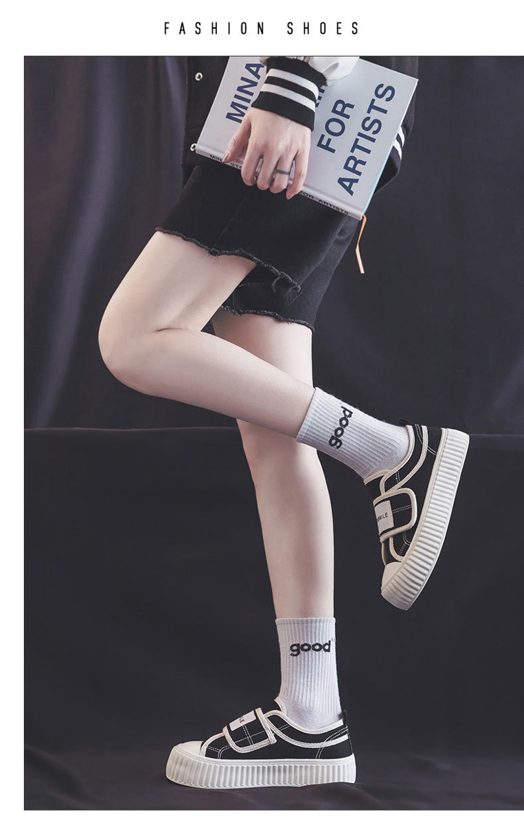 Giày vải khóa dán nữ, giày dạo phố sinh viên phong cách Hàn Quốc 12123