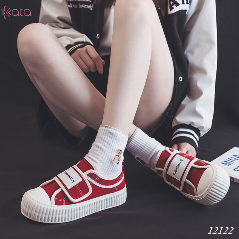 Giày vải khóa dán nữ, giày dạo phố sinh viên phong cách Hàn Quốc 12123