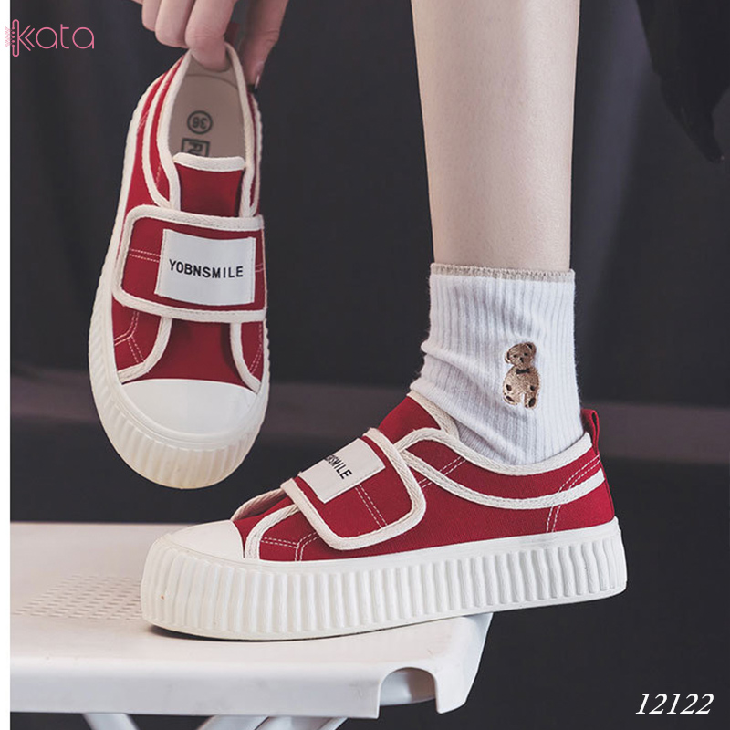 Giày vải khóa dán nữ, giày dạo phố sinh viên phong cách Hàn Quốc 12123