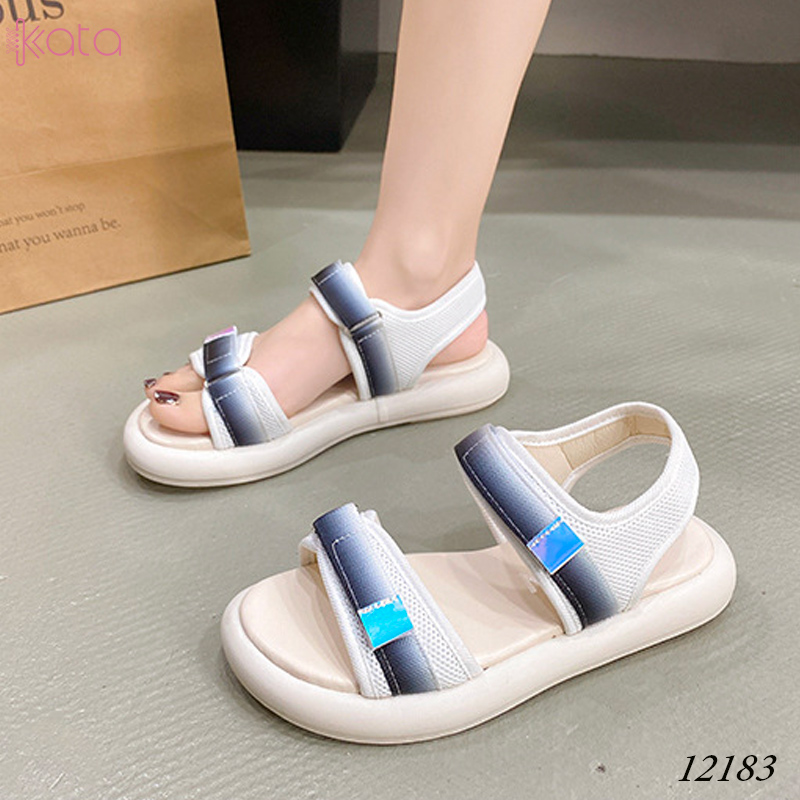 Dép sandal nữ khóa dán phong cách thể thao mùa hè đế bằng 12185
